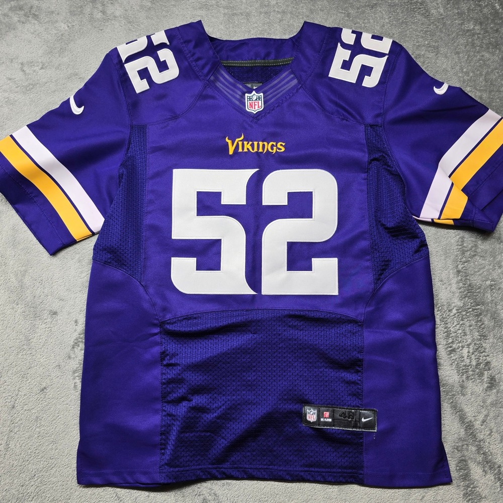 Nike Minnesota Vikings Chad Greenway 52 On Field Jersey Mens 48 XL Purple NFL